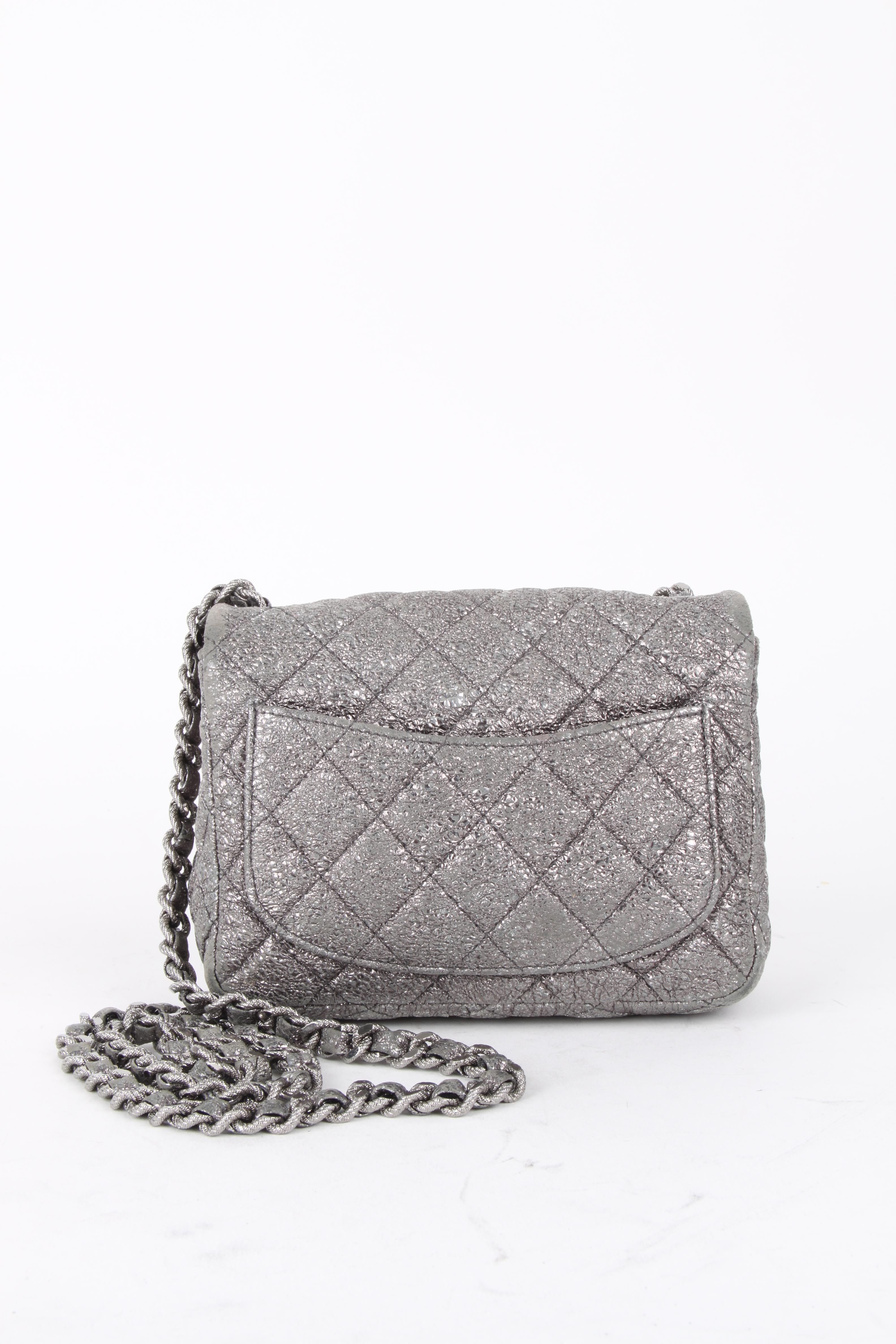 Chanel Silver Quilted Small Flap Crossbody Bag In Fair Condition For Sale In Baarn, NL