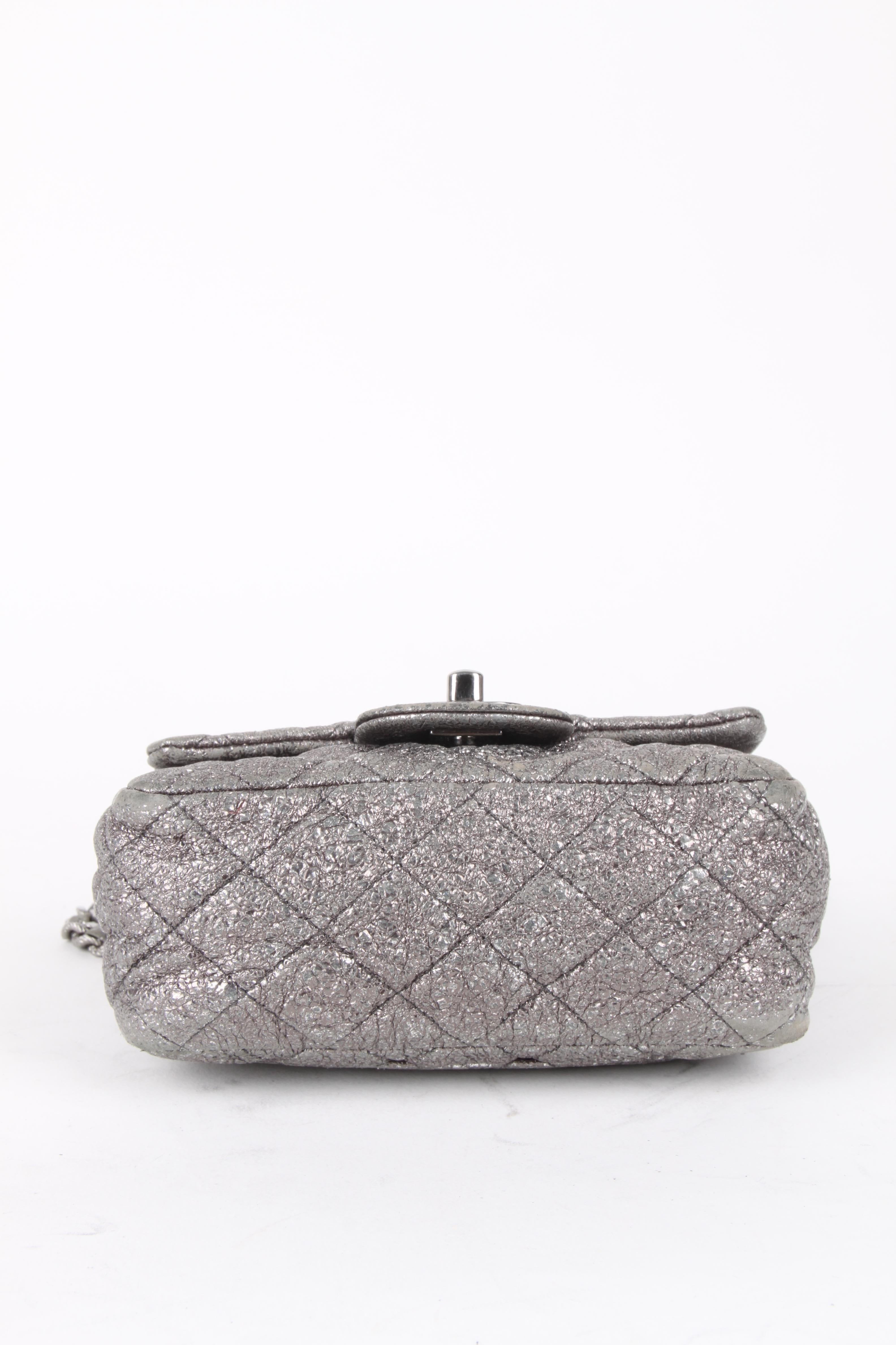 Women's or Men's Chanel Silver Quilted Small Flap Crossbody Bag For Sale