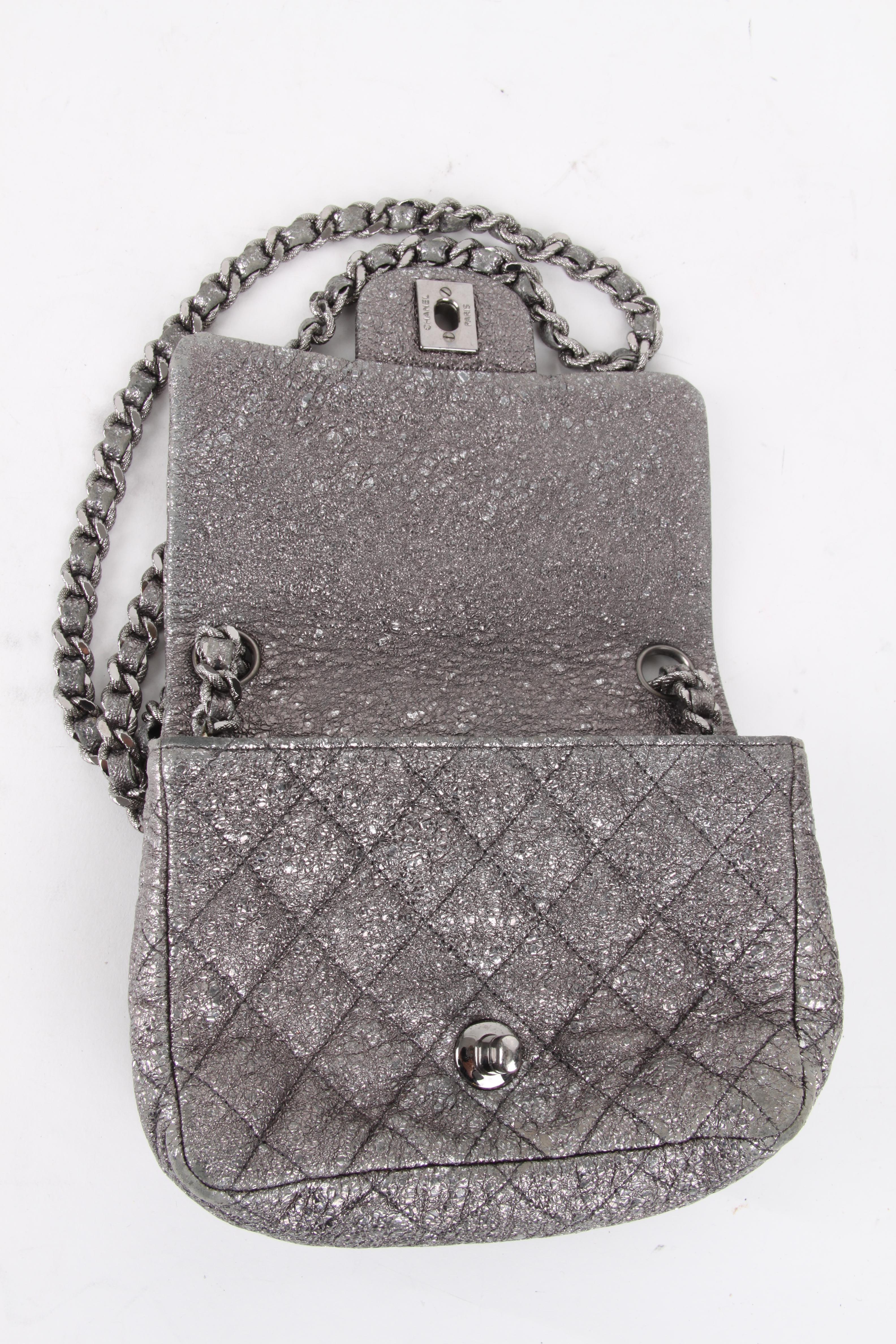 Chanel Silver Quilted Small Flap Crossbody Bag For Sale 3