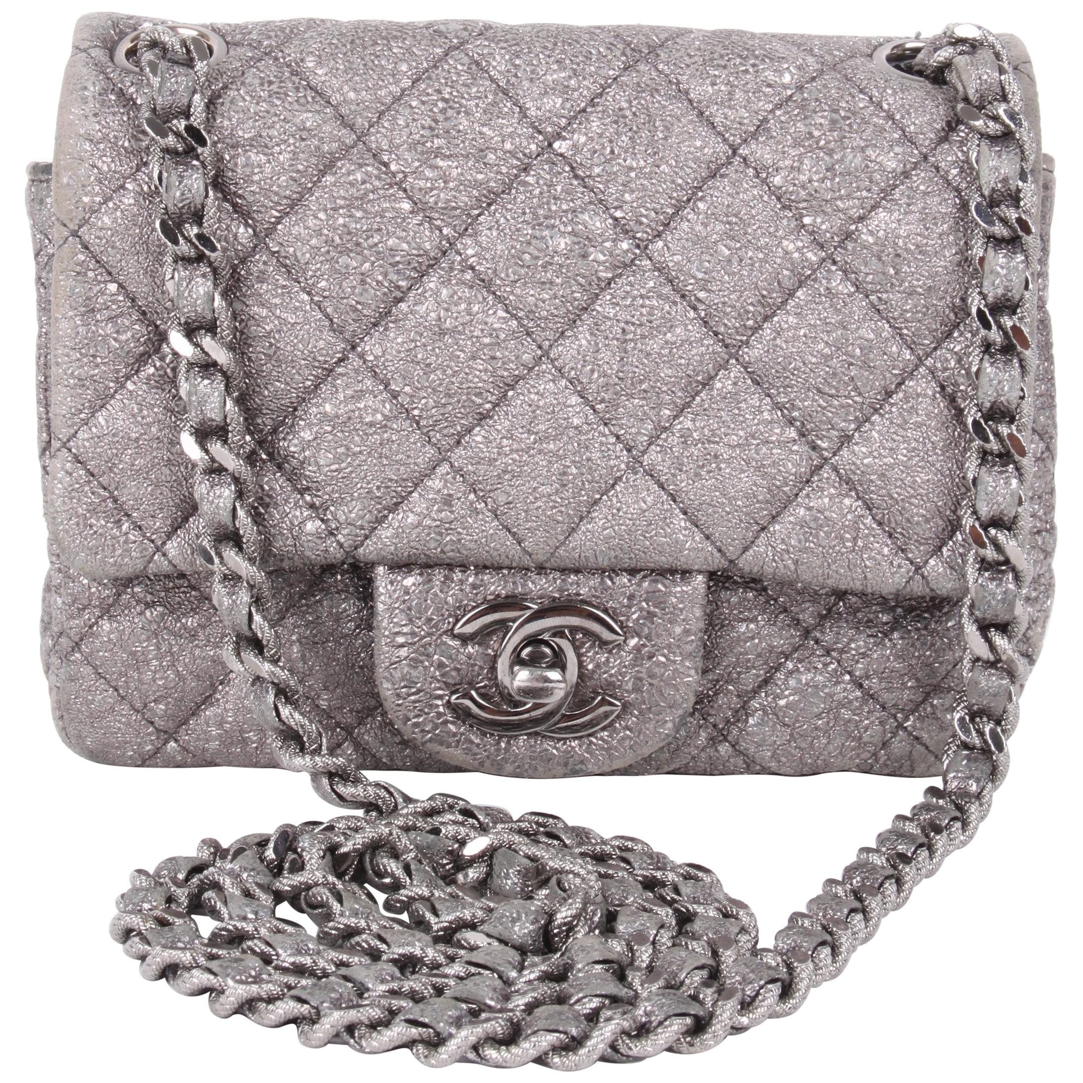 Chanel Silver Quilted Small Flap Crossbody Bag For Sale