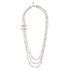 Chanel Silver Rhinstones Peral Runway Necklace