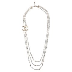 Chanel Silver Rhinstones Peral Runway Necklace