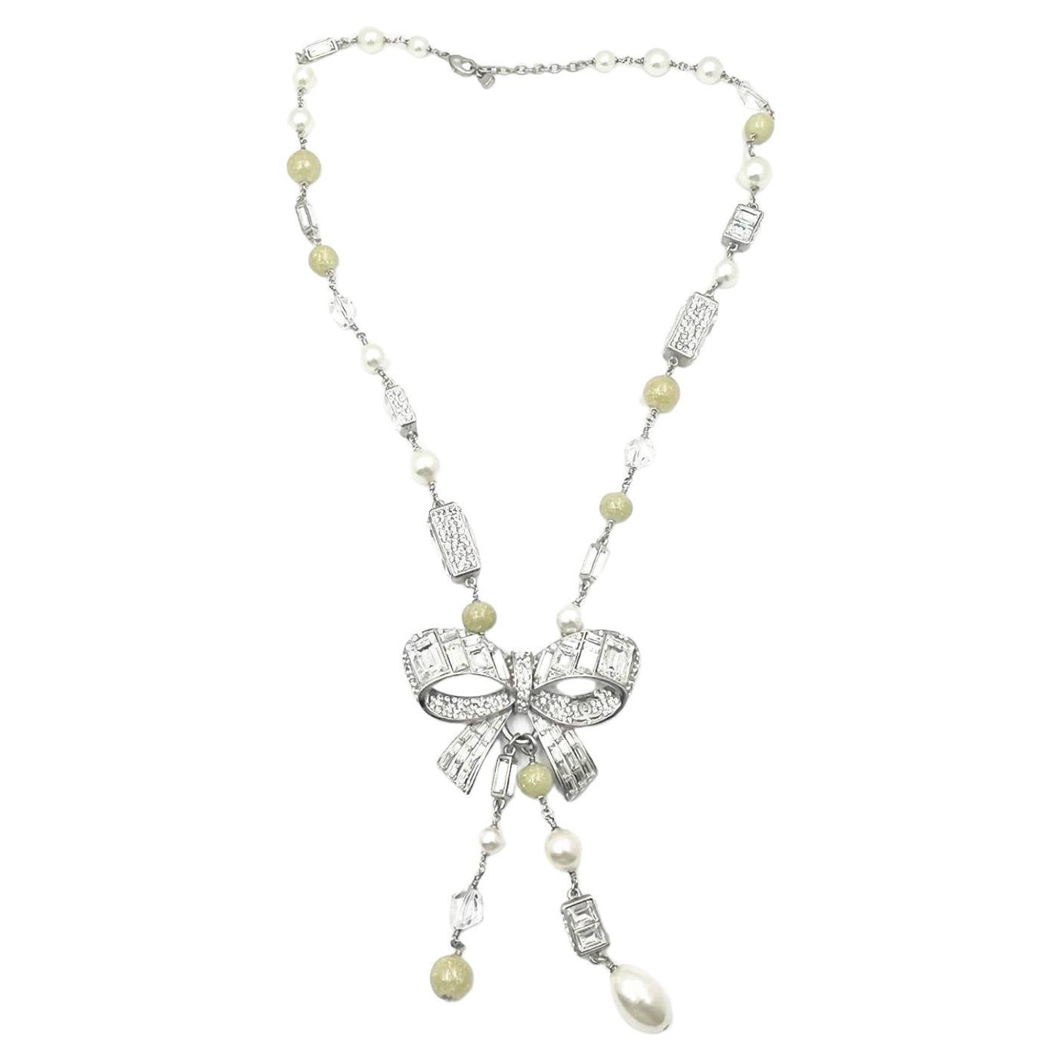 Chanel Pearl Silver CC Grey Bead Short Necklace Artisan