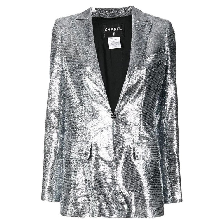 Chanel Silver Sequin Blazer For Sale at 1stDibs