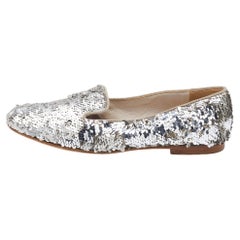 Chanel Silver Sequin CC Smoking Slippers Size 38.5