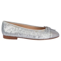 CHANEL silver SEQUIN EMBELLISHED Ballet Flats Shoes 38