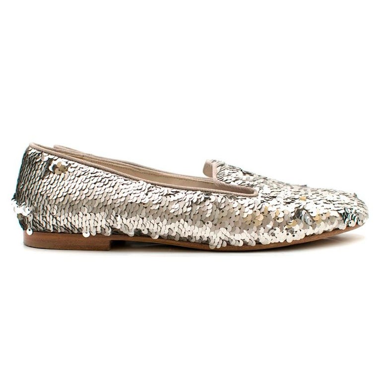 Chanel Silver Sequin Loafers 37.5 at 1stDibs | chanel silver loafers