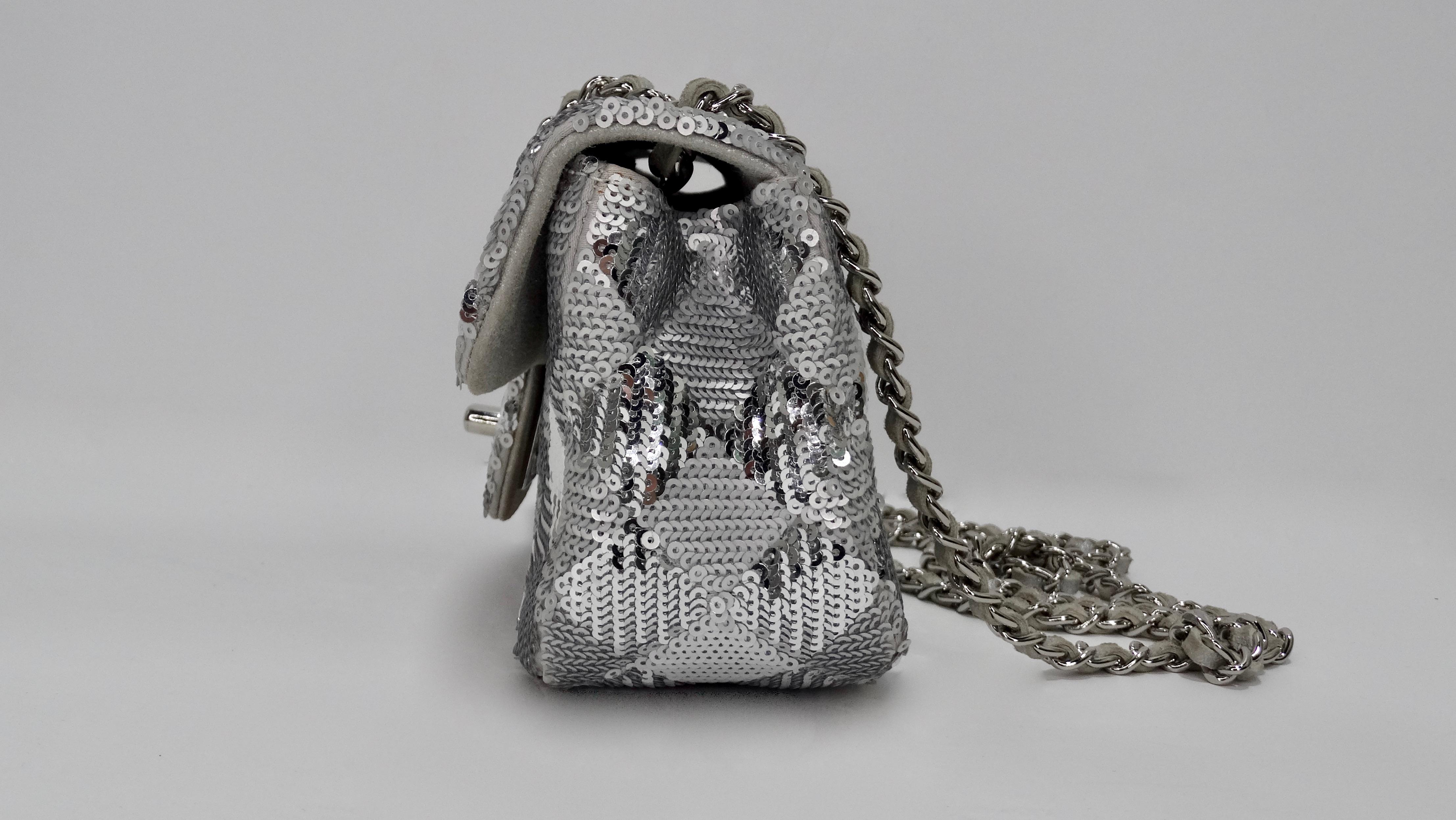 Chanel Silver Sequin Mini Flap Bag  2