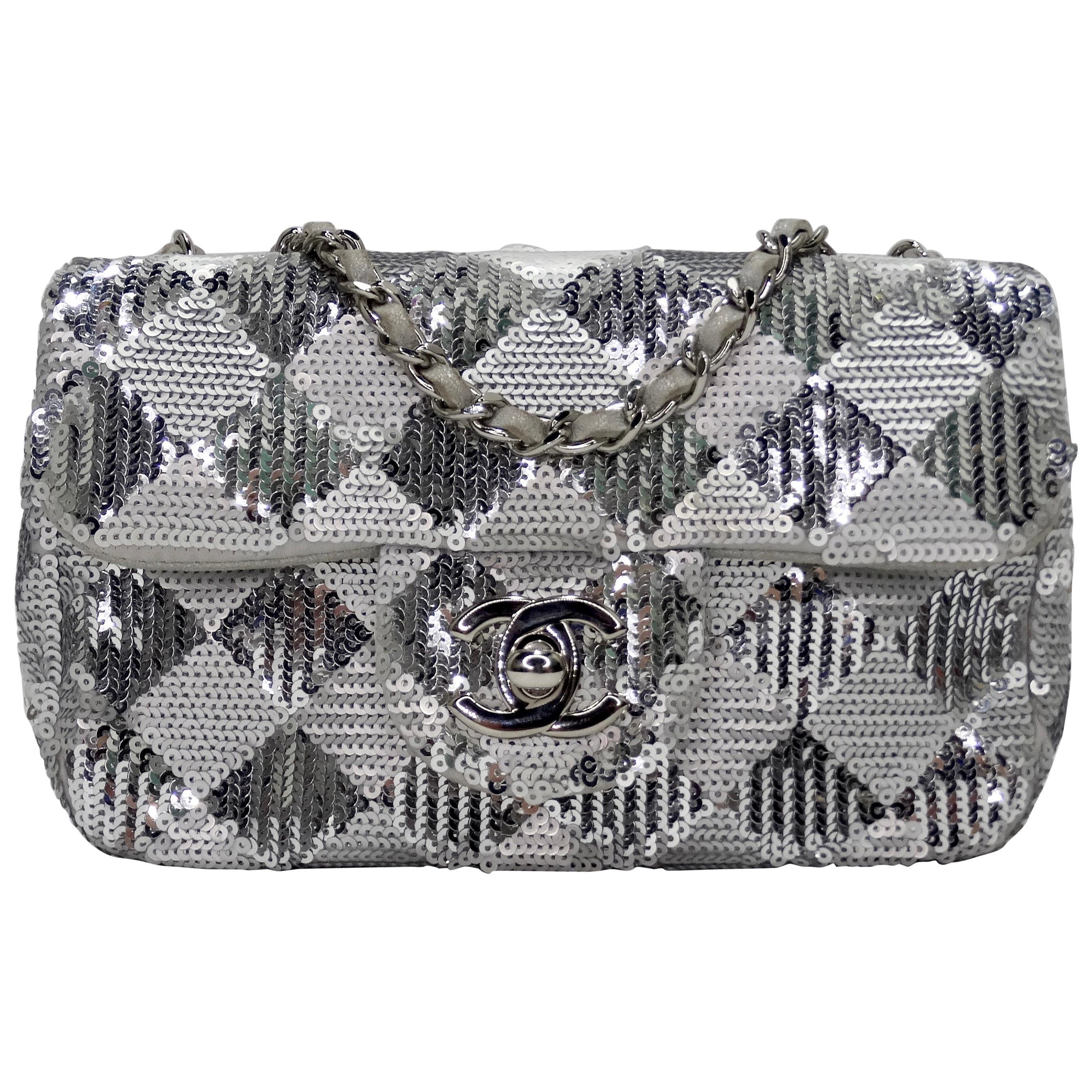 Chanel Silver Sequin Mini Flap Bag