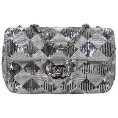 Chanel - Black and Silver Sequin Mini Flap Bag Silver Hardware