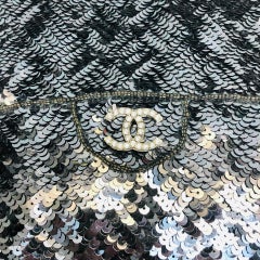 Chanel Silver Sequins and Silk Clutch Hand Bag