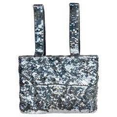 Chanel Silver Sequins and Silk Clutch Hand Bag