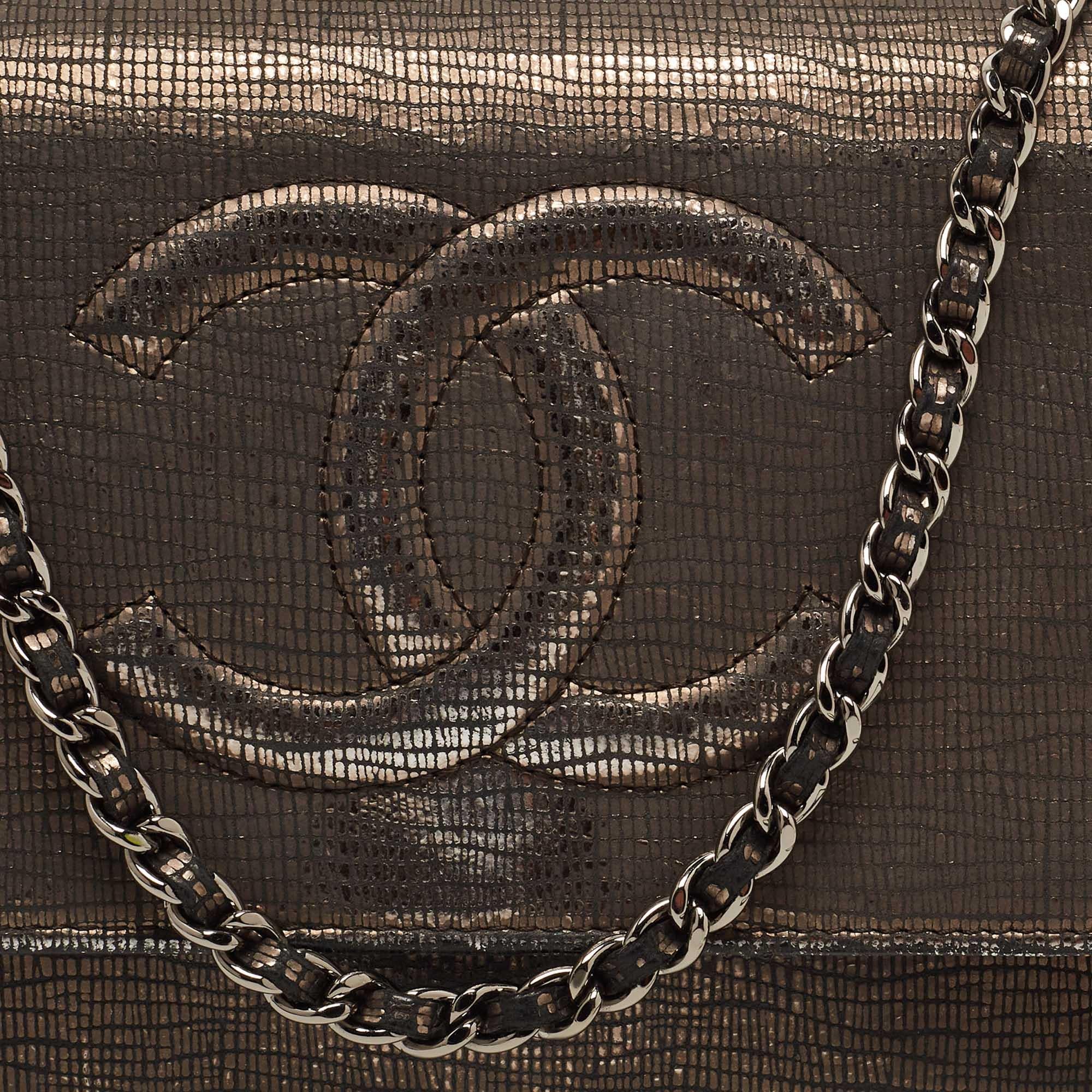 Chanel Silver Shimmer Suede CC Timeless Wallet on Chain 10