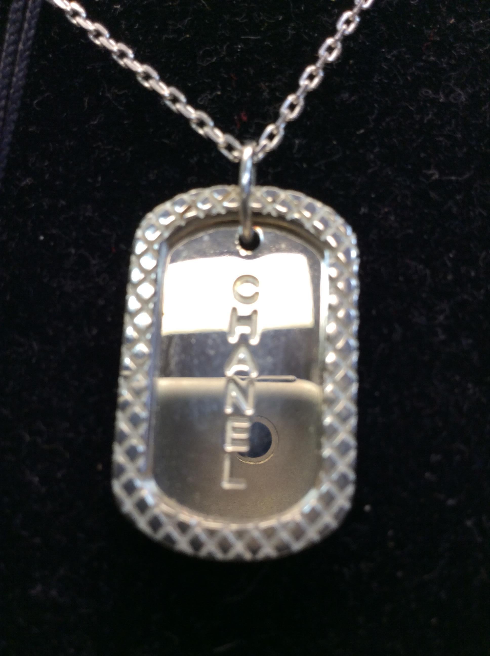 Women's Chanel Silver Small Dog Tag Necklace For Sale