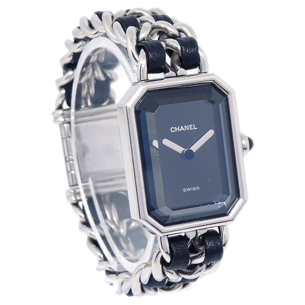 CHANEL Silver Stainless Steel Leather Chain Premiere Ladies Quartz Wrist Watch For Sale