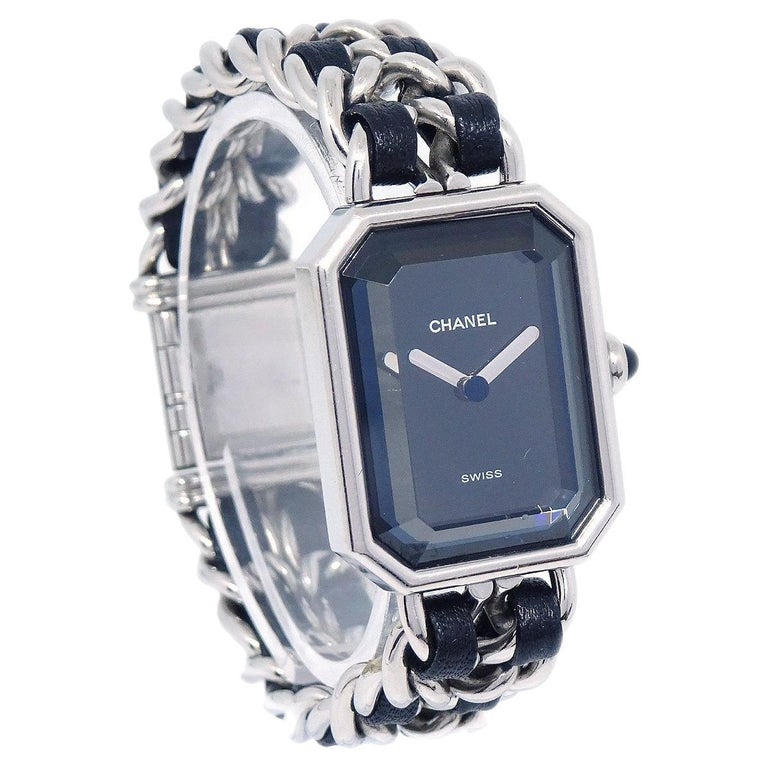 CHANEL Montre-bracelet Premiere à quartz pour femme en argent, acier  inoxydable et cuir avec chaîne En vente sur 1stDibs