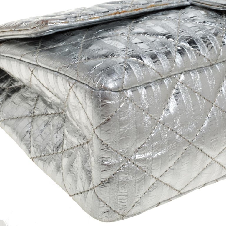 Chanel 2.55 Quilted Classic Calfskin Leather 226 Flap Bag in Silver  Metallic Striped — UFO No More