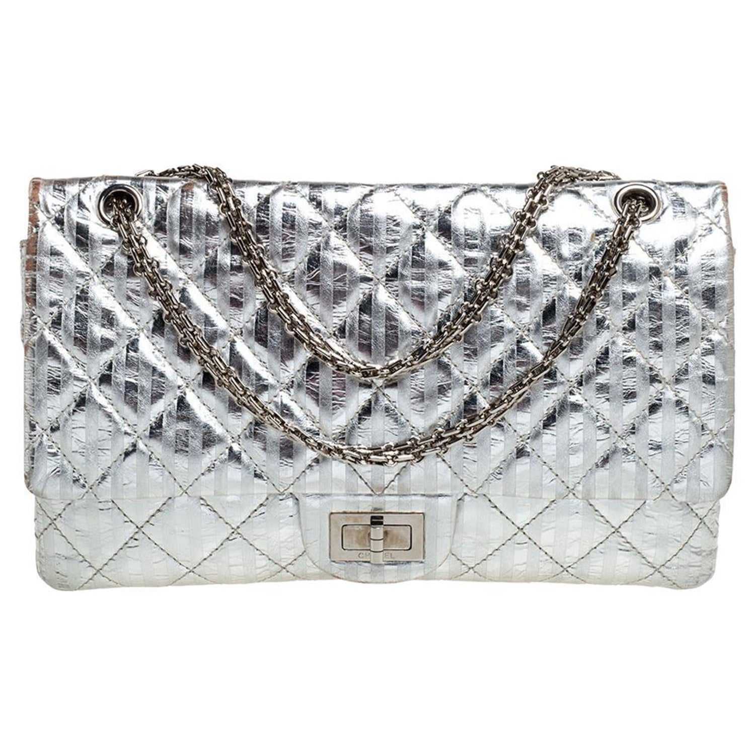 Chanel Silver Striped Quilted Leather Reissue  Classic 227 Flap Bag For  Sale at 1stDibs