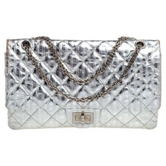 Chanel Silver Striped Quilted Leather Reissue 2.55 Classic 227 Flap Bag