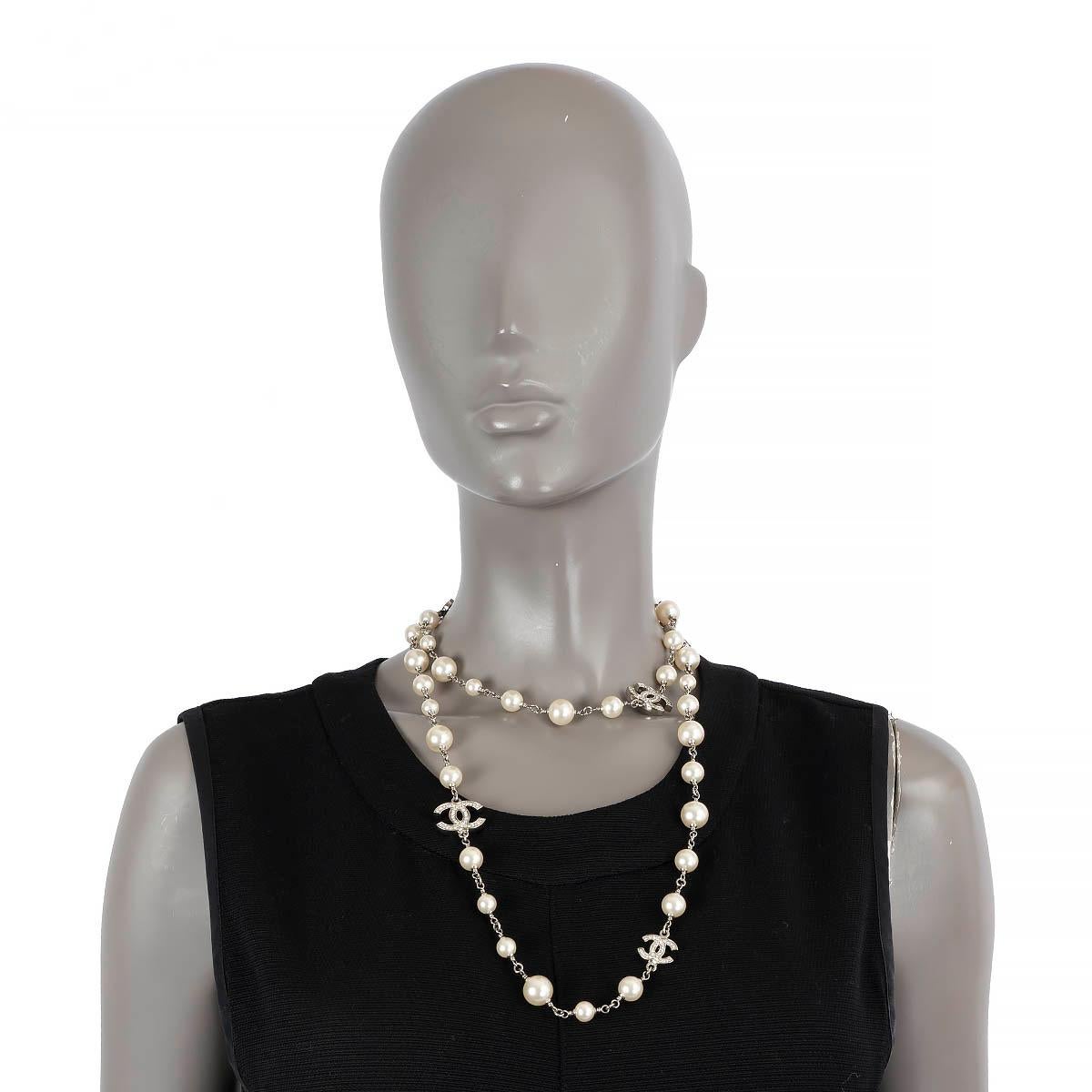 Women's CHANEL silver tone 11A FAUX PEARL & RHINESTONE CC Necklace