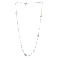 CHANEL silver tone 11A FAUX PEARL & RHINESTONE CC Necklace