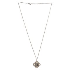 CHANEL silver-tone 16B CRYSTAL & PEARL PENDENT CHAIN Necklace