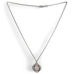 CHANEL silver-tone 19C LA PAUSA CRYSTAL LIFESAVER PENDENT CHAIN Necklace