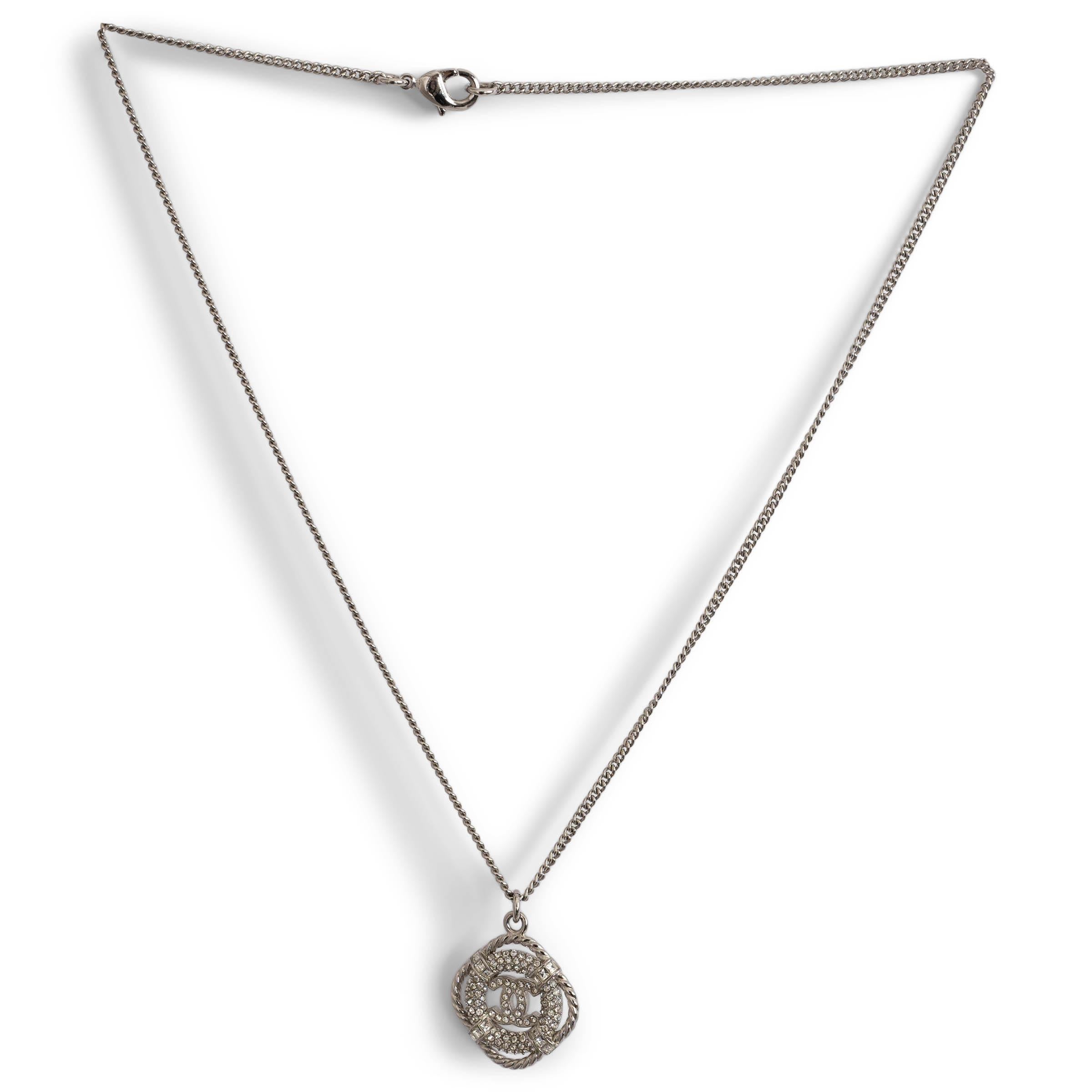 CHANEL silver-tone 19C LA PAUSA CRYSTAL LIFESAVER PENDENT CHAIN Necklace