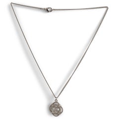 CHANEL silver-tone 19C LA PAUSA CRYSTAL LIFESAVER PENDENT CHAIN Necklace