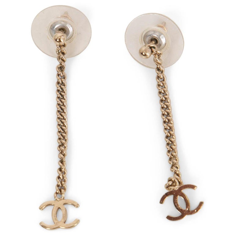CHANEL light gold-tone CC CHAIN Drop Earrings at 1stDibs