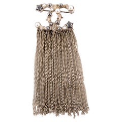 Chanel Silver Tone Chain Drop Large CC Brooch