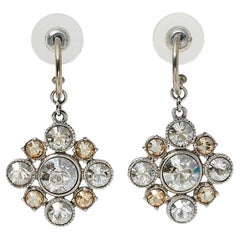 Chanel Silver Tone Crystal Floral Drop Earrings