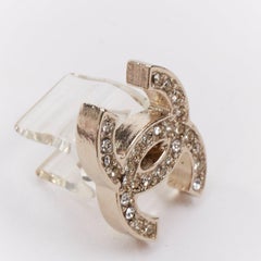 CHANEL silver tone crystal pave CC logo cable clips phone charm Set of Two