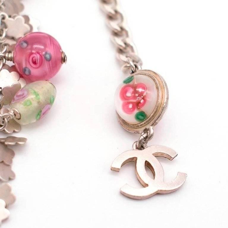 Chanel Silver-Tone Floral Charm Necklace 1