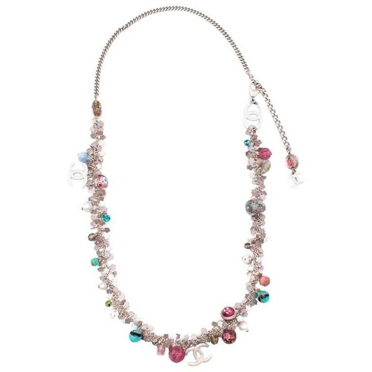 Chanel Silver-Tone Floral Charm Necklace