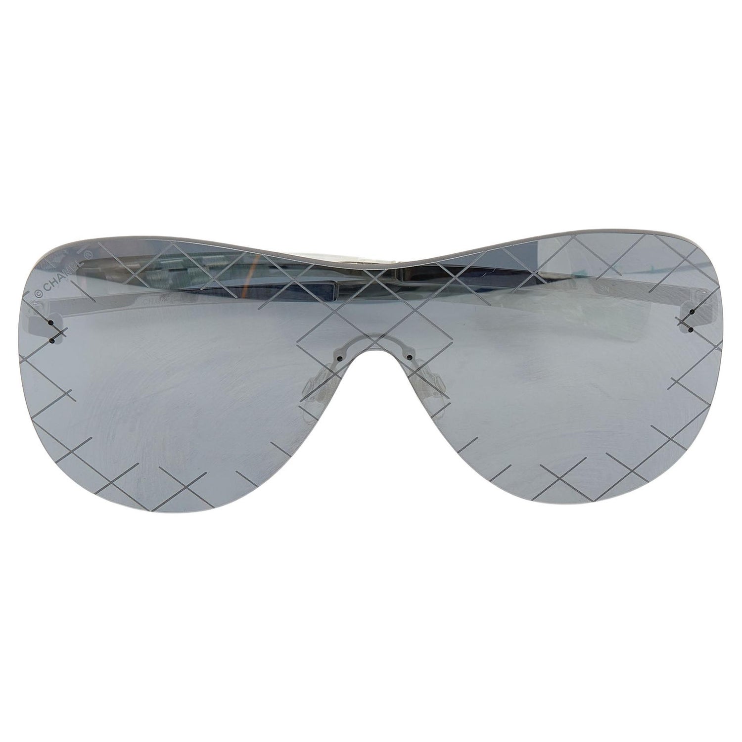Chanel Silver Tone / Grey 71158 Mirror Quilted Rimless Shield Sunglasses at  1stDibs