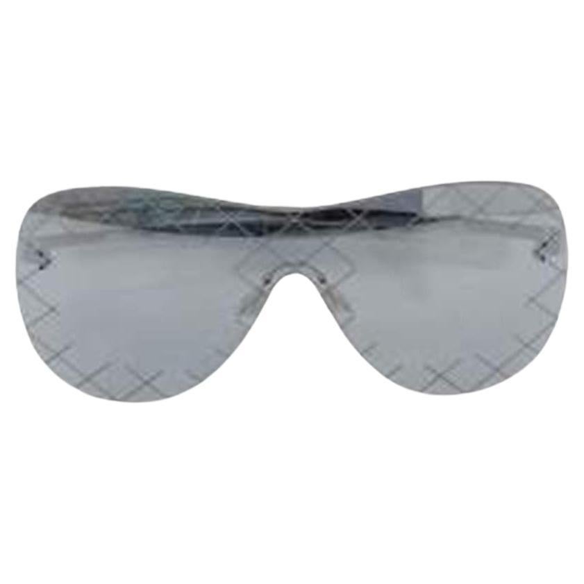 Chanel Silver Tone / Grey 71158 Mirror Quilted Rimless Shield Sunglasses