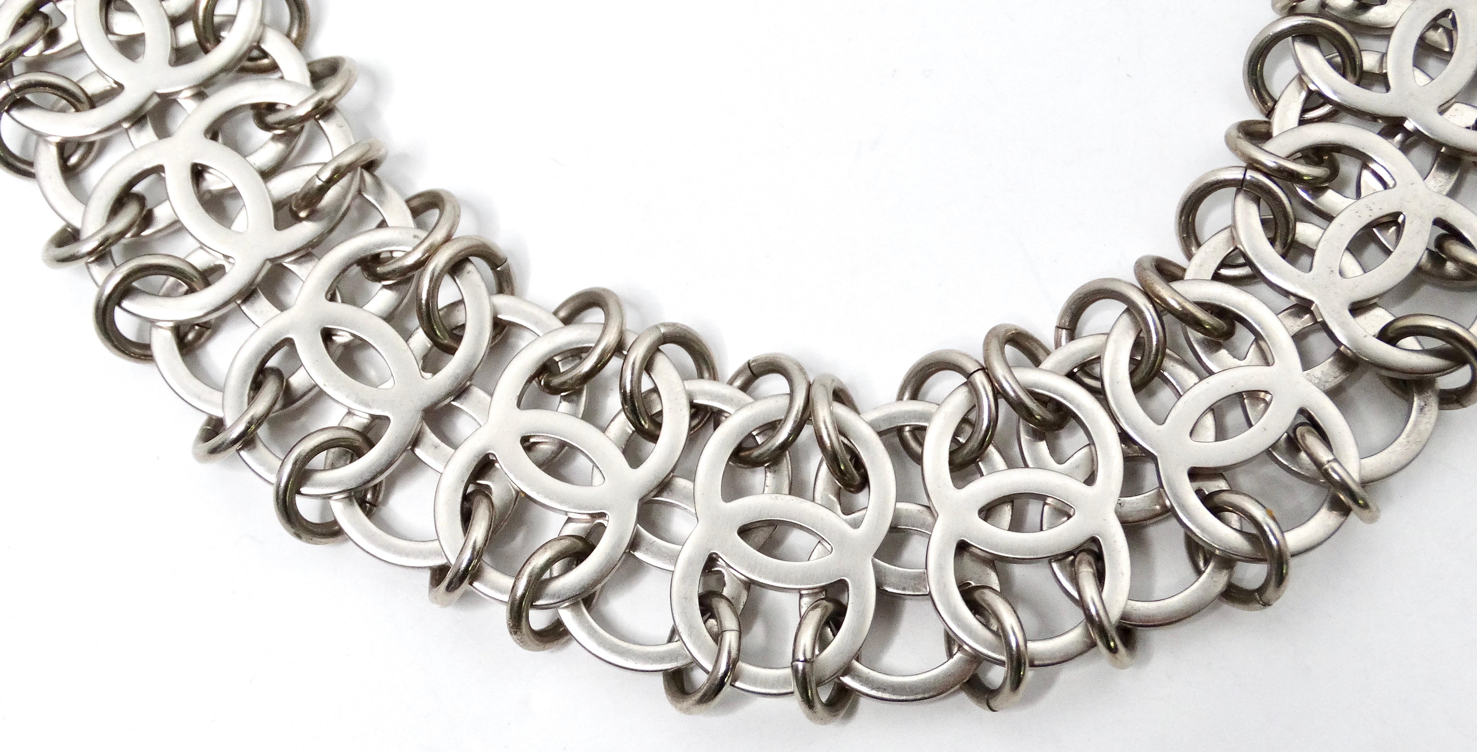 Chanel Silber-Ton Interlocking CC Kette Halskette 2016 im Zustand „Gut“ im Angebot in Scottsdale, AZ