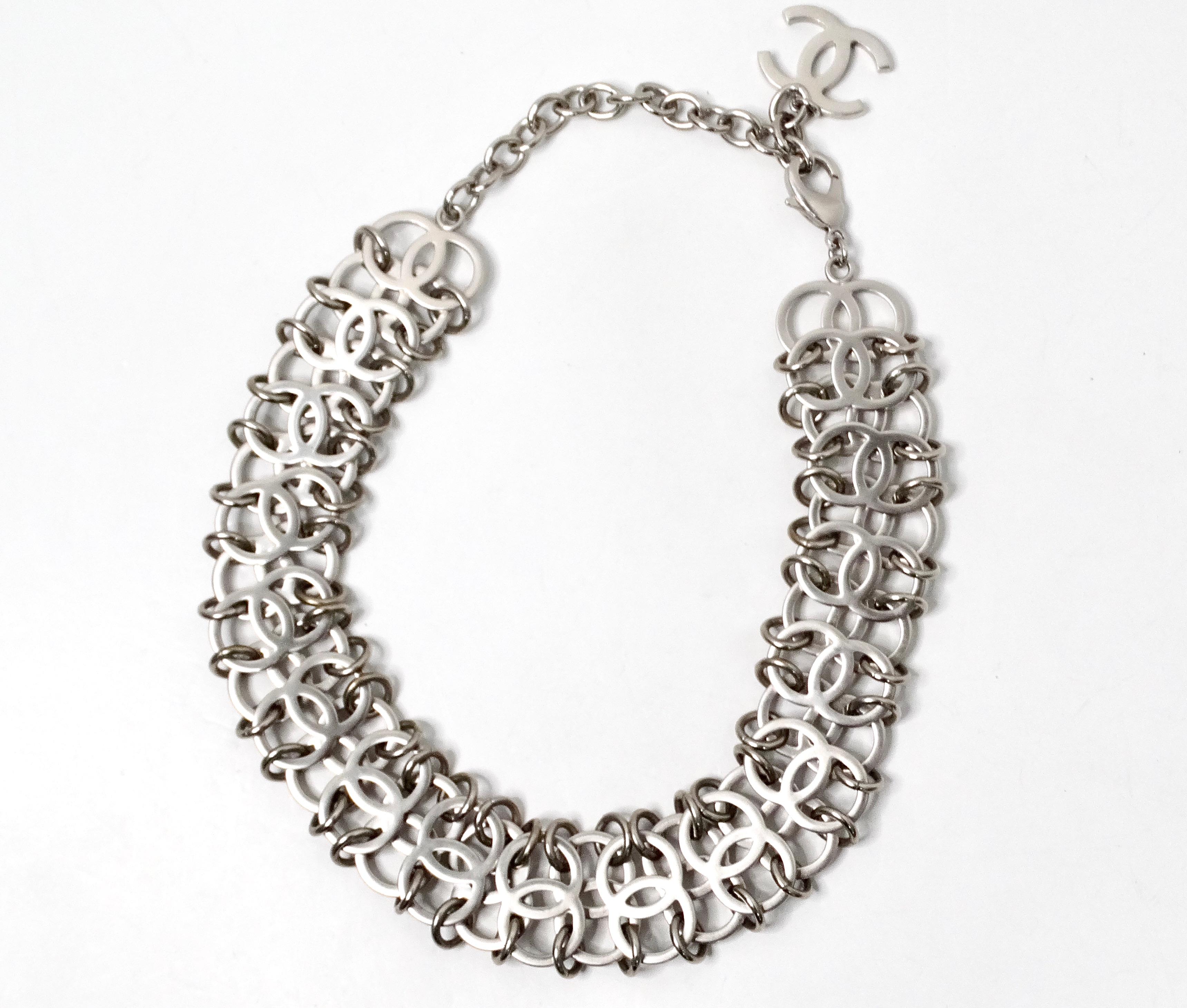 Chanel Silber-Ton Interlocking CC Kette Halskette 2016 im Angebot 1