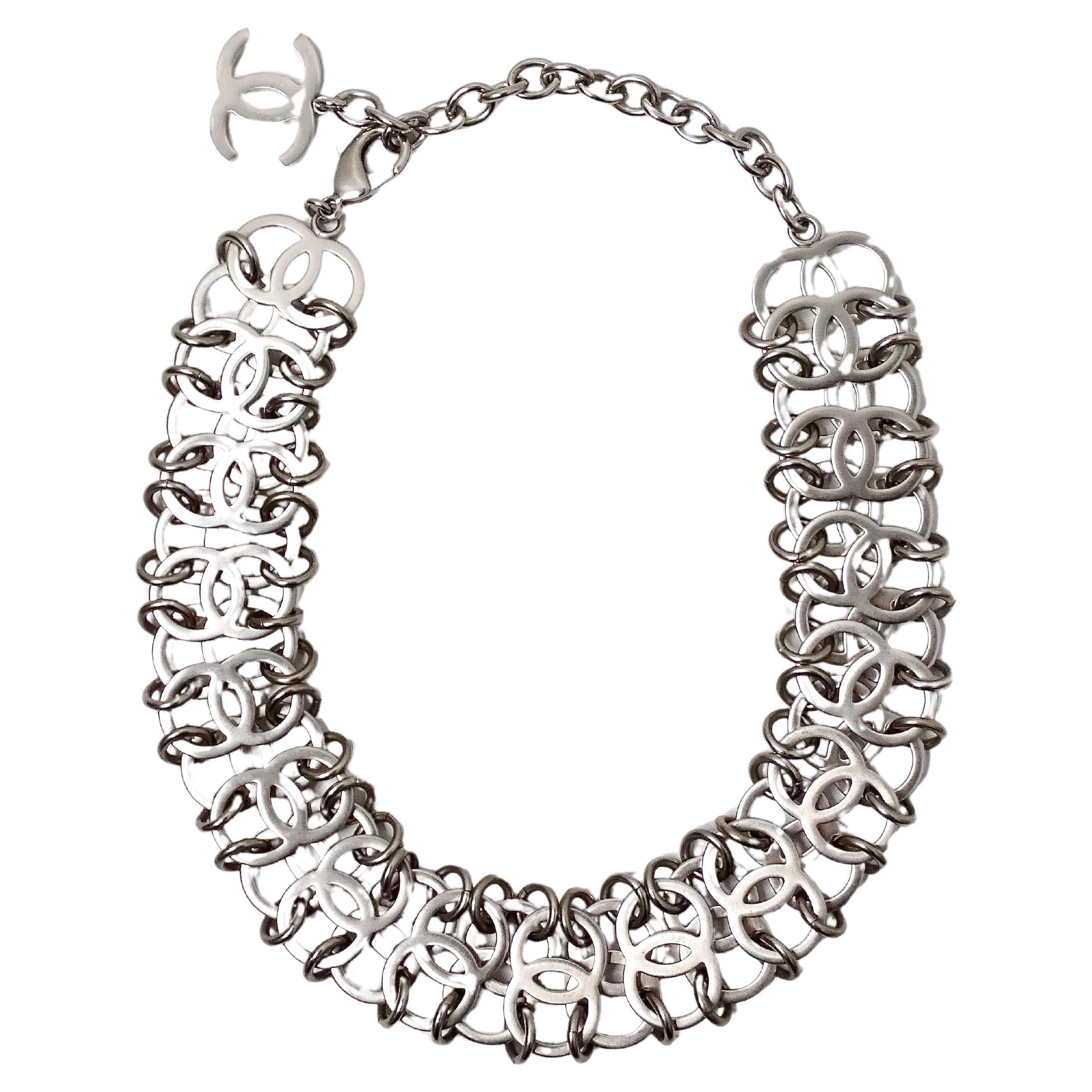 Chanel Silber-Ton Interlocking CC Kette Halskette 2016