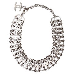 Chanel Silber-Ton Interlocking CC Kette Halskette 2016