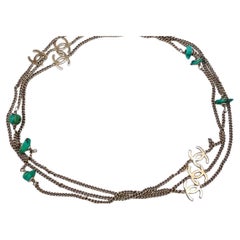Chanel Silver-tone Metal Green Lab-created Gemstones CC Long Necklace