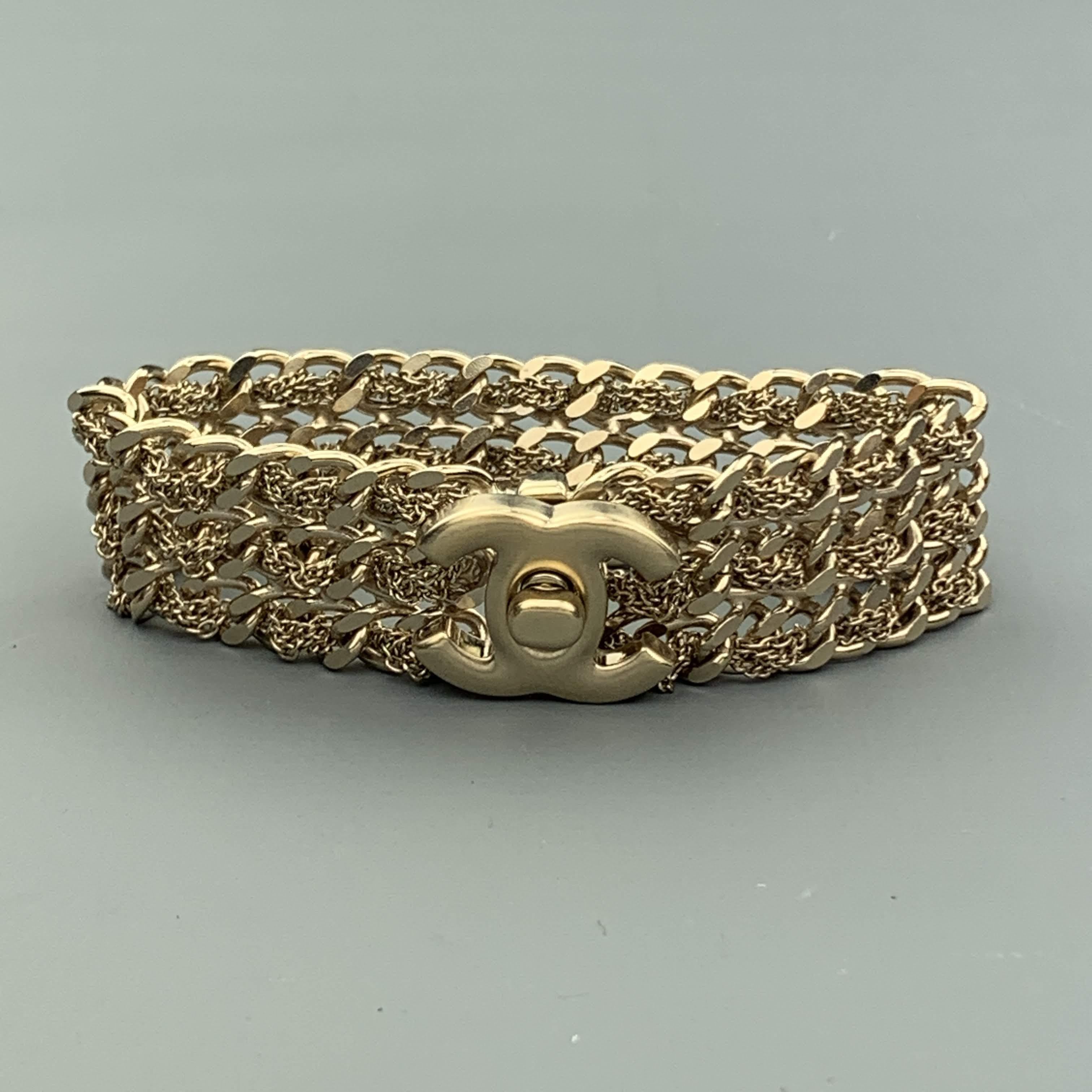 CHANEL Silver Tone Metal Woven Chain Link CC Turnlock Bracelet 1