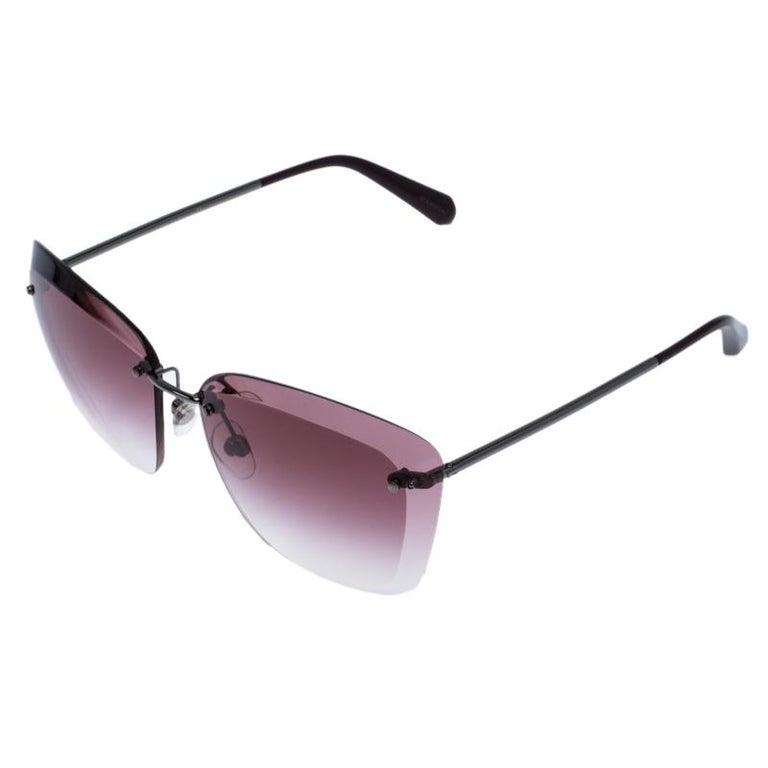 Chanel Silver Tone/ Pink Gradient 4221 Rimless Butterfly Sunglasses For ...