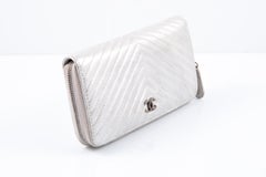 Chanel Silver Tone Quilted Lambskin Wallet