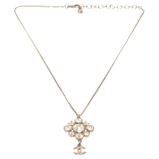 Chanel Gold-Tone Metal with Enamel and Faux Pearl Drop CC Pendant Necklace  For Sale at 1stDibs