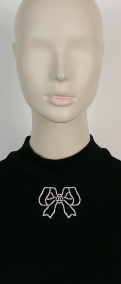 Chanel Silver Toned Jewelled Bow Brooch