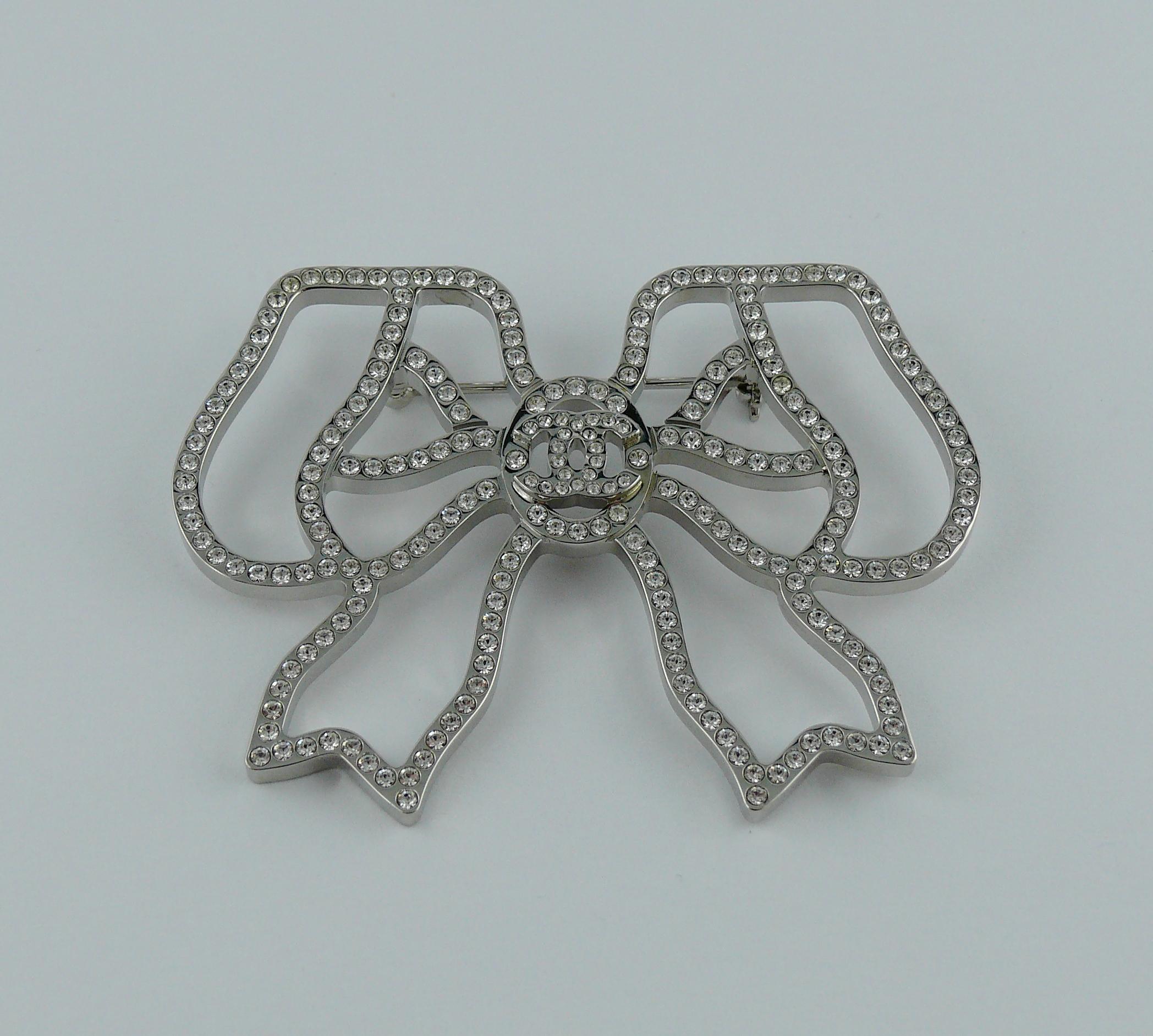 Women's Chanel Silver Toned Jewelled Bow Brooch