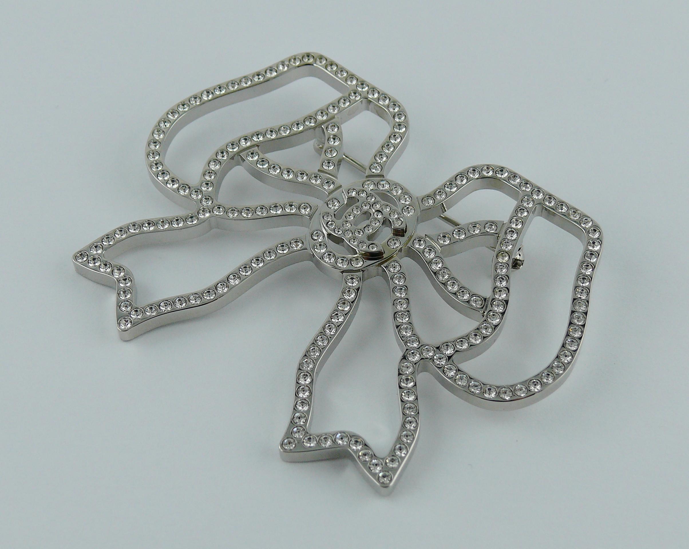 Chanel Silver Toned Jewelled Bow Brooch 1