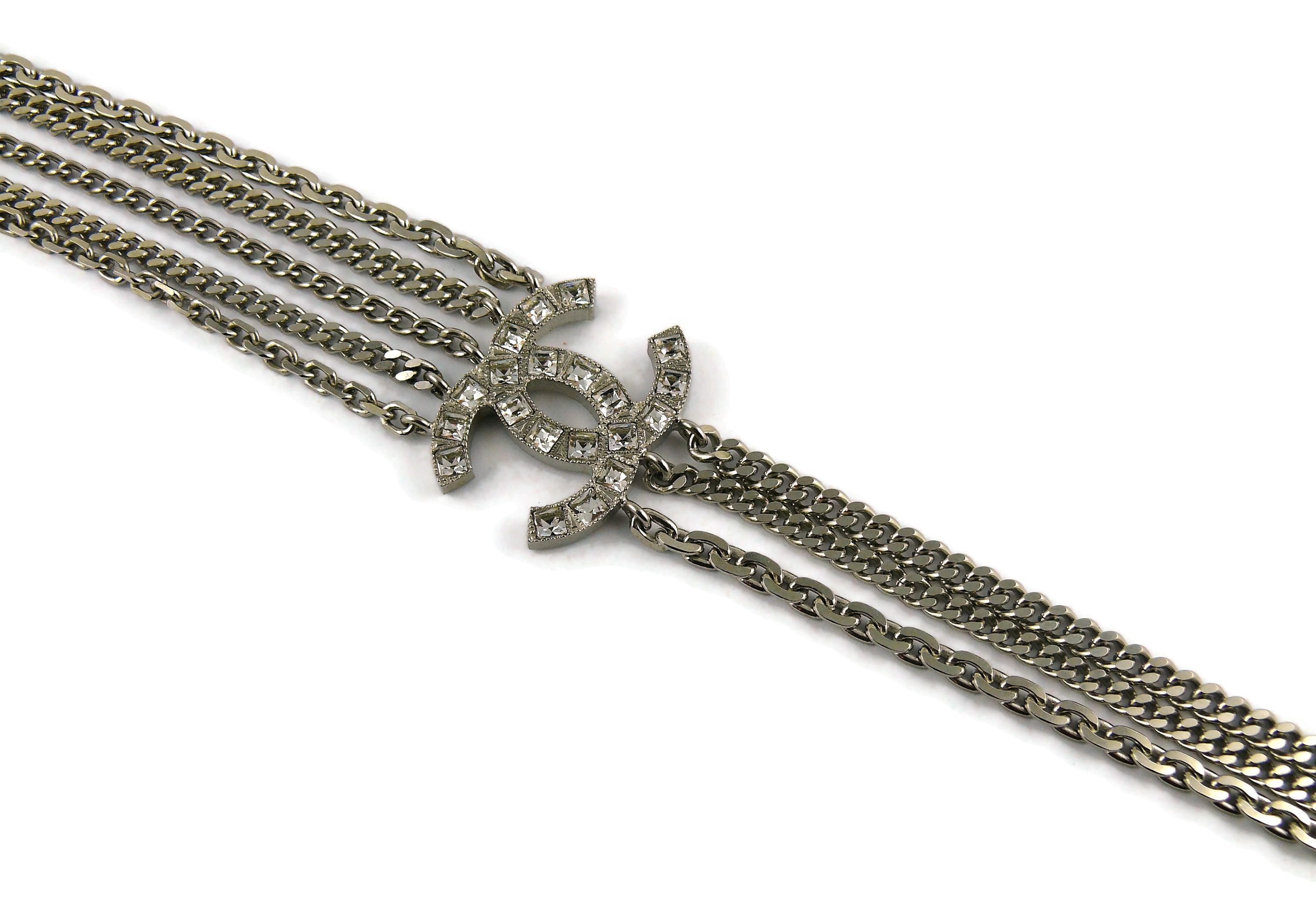 Chanel Silver Toned Multi-Chain CC Crest Shield Medallion Necklace For Sale 1